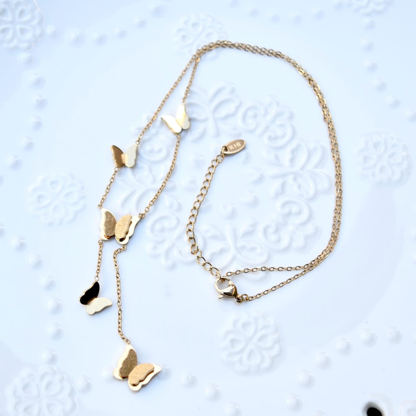 Purple Enamel Butterfly Sakura Charms Necklace - Vintage Style