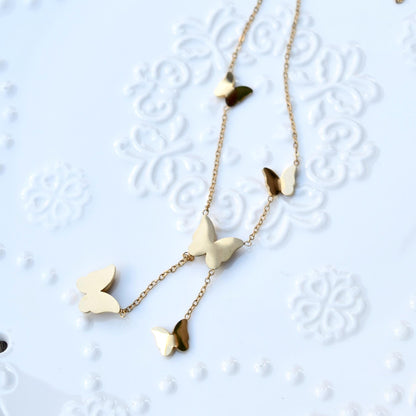 Purple Enamel Butterfly Sakura Charms Necklace - Vintage Style