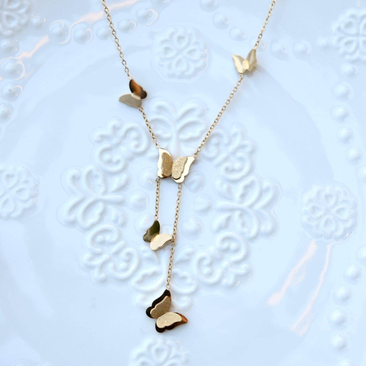 Purple Enamel Butterfly Sakura Charms Necklace - Vintage Style