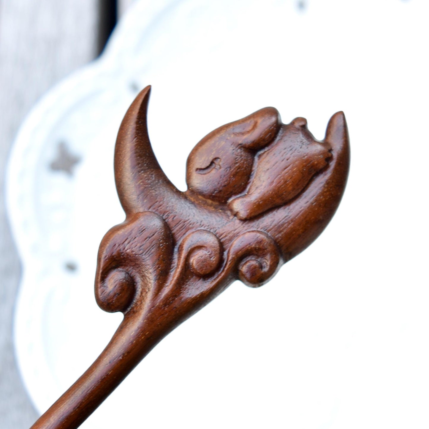 Moon Rabbit Wood Hair Stick - Chinese Hairpin
