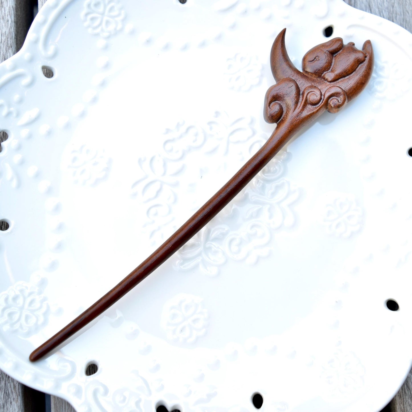 Moon Rabbit Wood Hair Stick - Chinese Hairpin