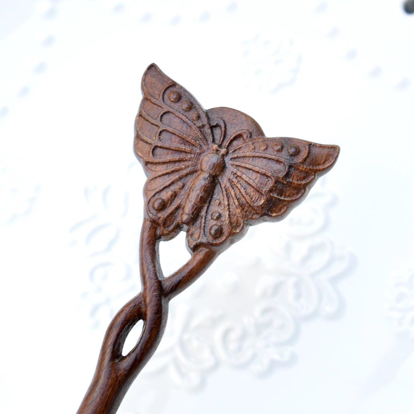 Butterfly Double Sided Carved Wood Hair Stick - Chinese Hairpin