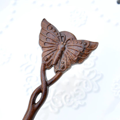 Butterfly Double Sided Carved Wood Hair Stick - Chinese Hairpin