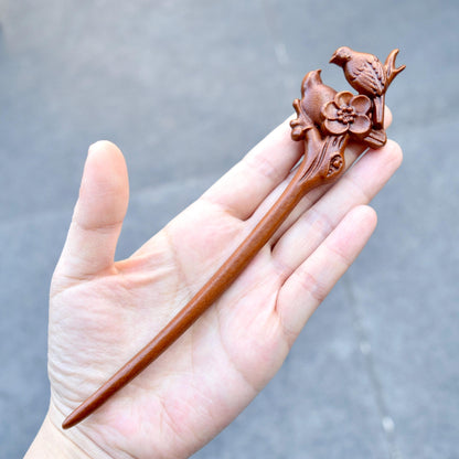 Magpie Plum Blossom Wood Hair Stick - Chinese Hairpin 喜上眉梢