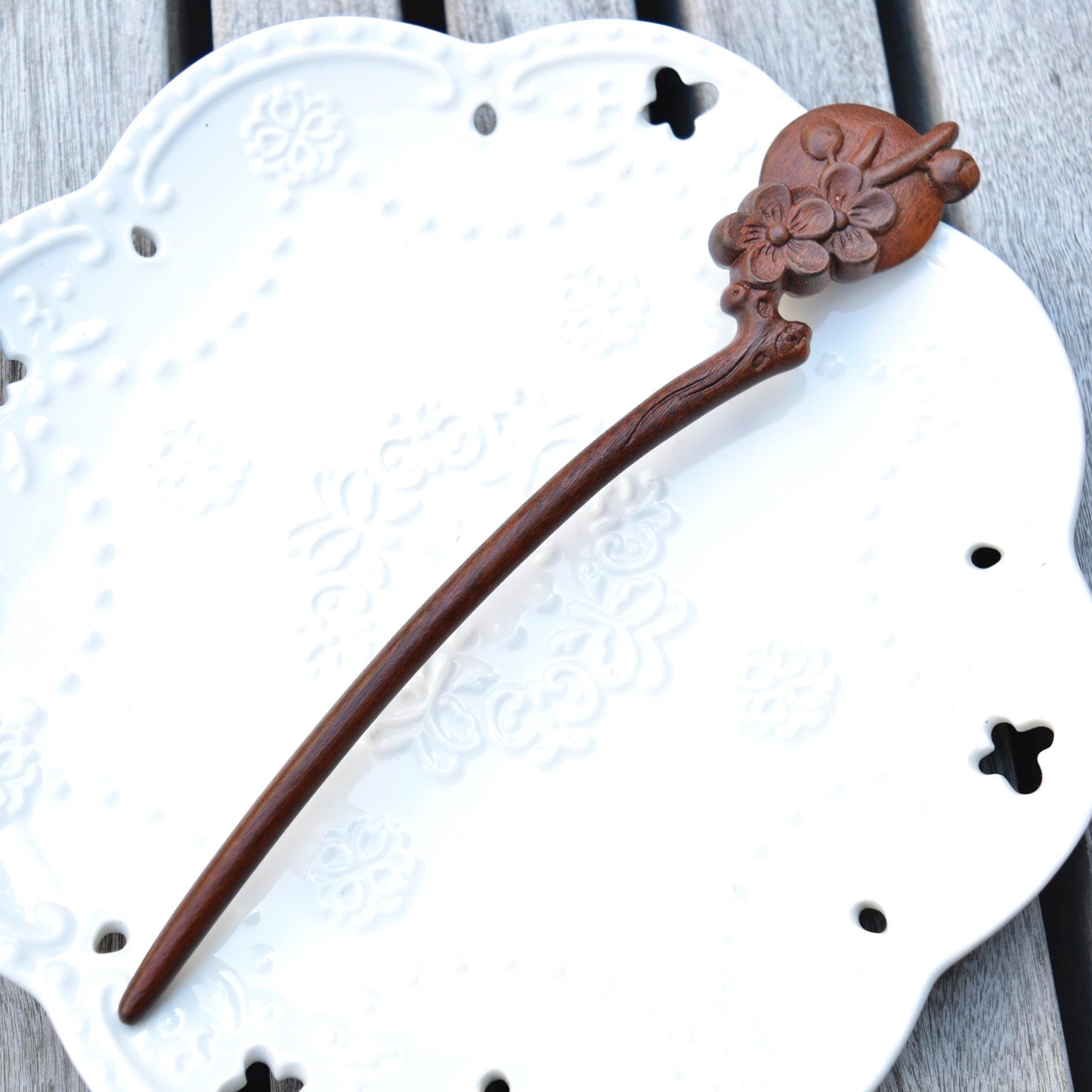 Moon Plum Blossom Wood Hair Stick - Chinese Hairpin