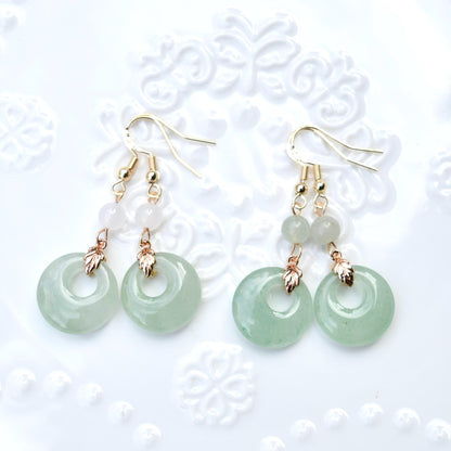 Quartz Jade Peace Buckle Earrings & Necklace- Green Aventurine