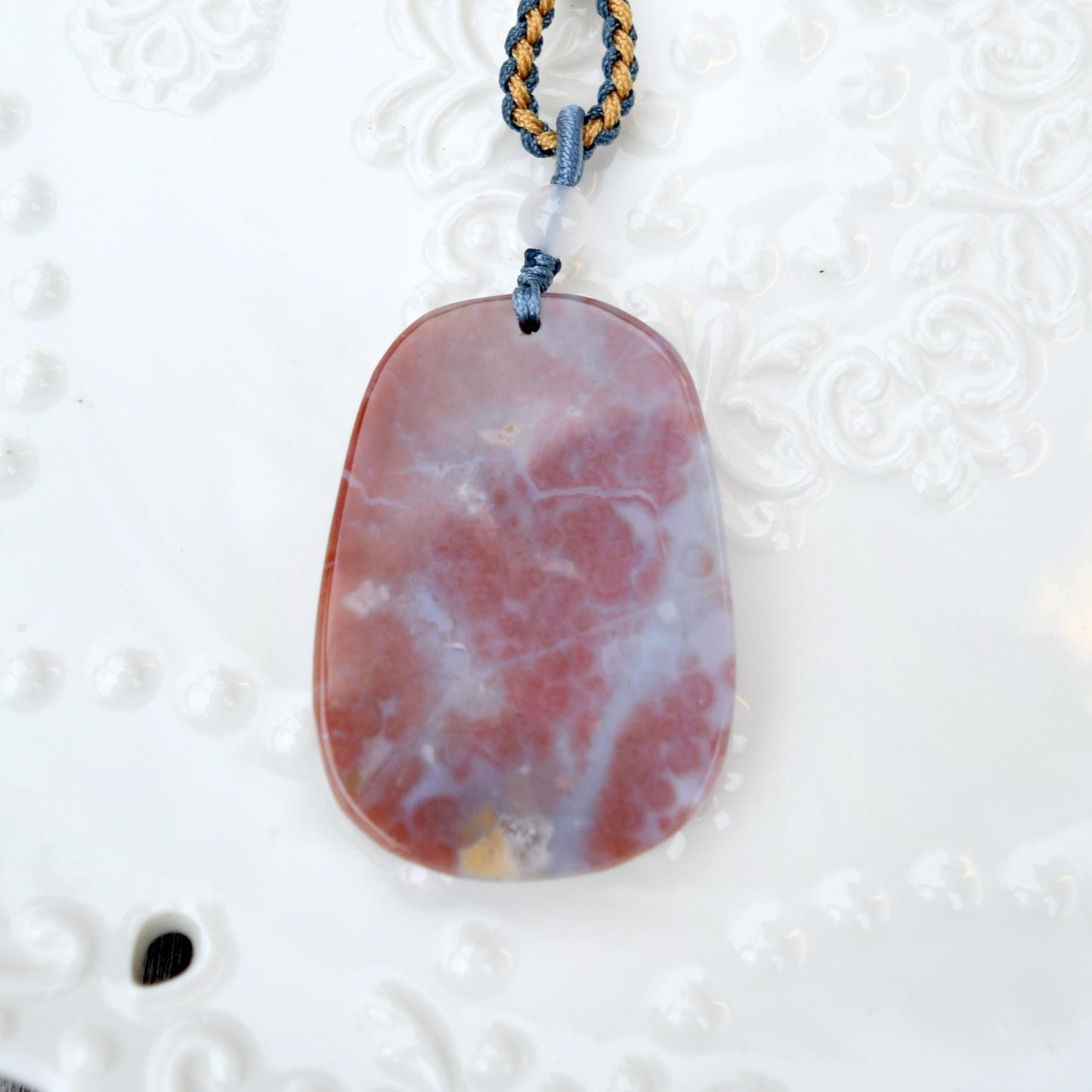 Lotus Fish Rope Necklace - Purple Ocean Agate