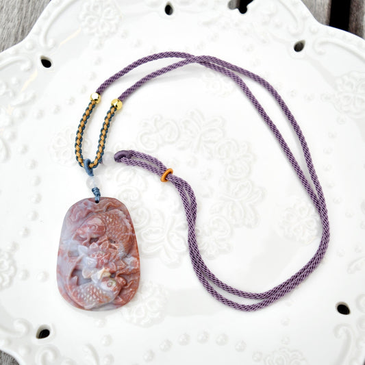 Lotus Fish Rope Necklace - Purple Ocean Agate
