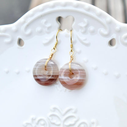 Agate Striped Donut Charm Jewelry Set - Necklace Earrings