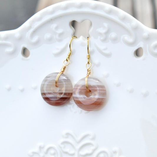 Agate Striped Donut Charm Jewelry Set - Necklace Earrings