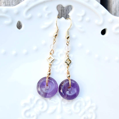 Amethyst Peace Buckle Earrings - Purple Donut Clover Earrings