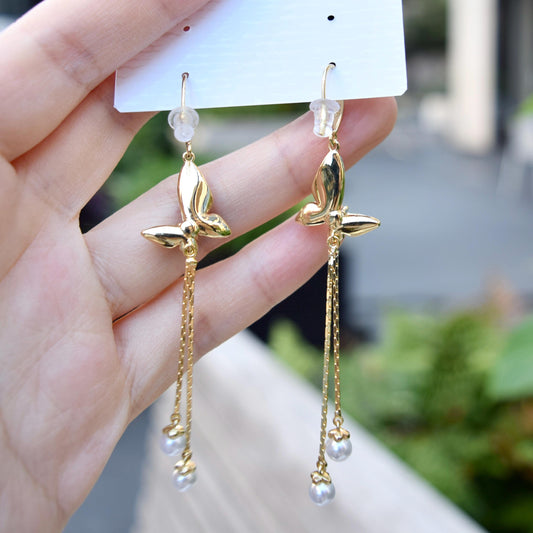 Purple Enamel Butterfly Tassel  Earrings