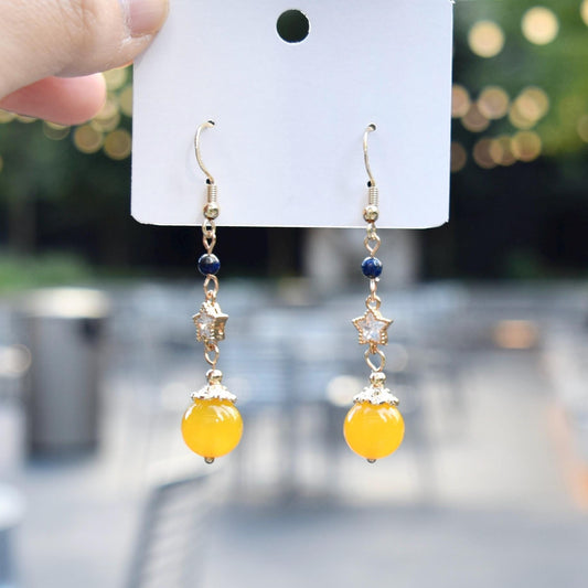 Yellow Agate Bead Star Earrings
