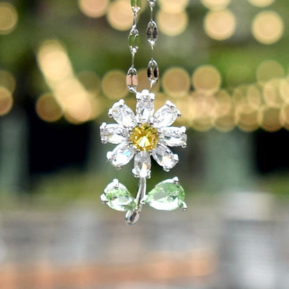 Crystals Icy Flower Charm Necklace - Cubic Zirconia Stainless Steel Necklace