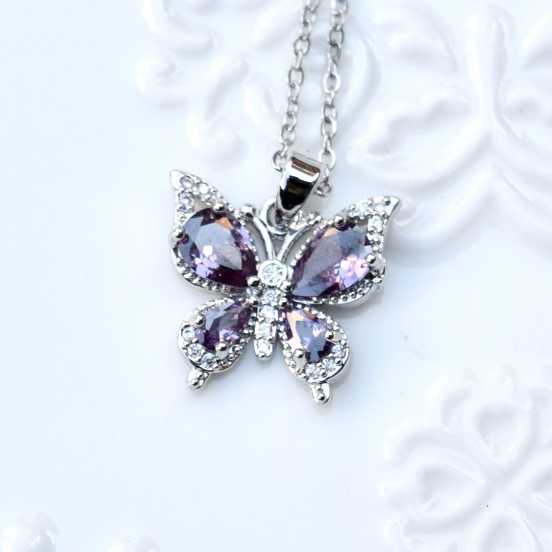 Colorful Crystal Butterfly Necklace - Stainless Steel Necklace
