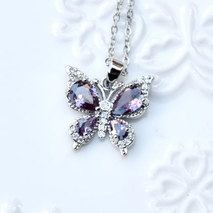 Colorful Crystal Butterfly Necklace - Stainless Steel Necklace