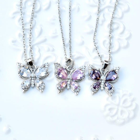 Colorful Crystal Butterfly Necklace - Stainless Steel Necklace
