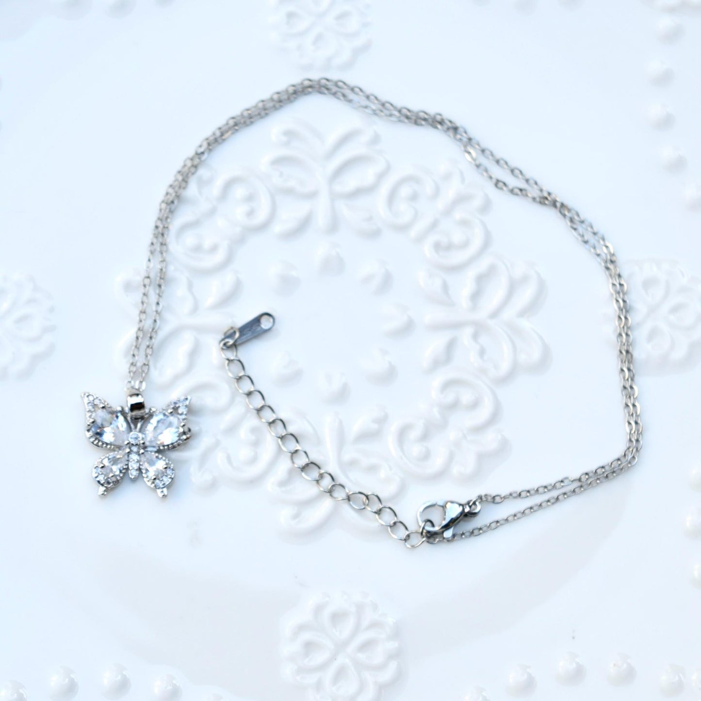 Colorful Crystal Butterfly Necklace - Stainless Steel Necklace
