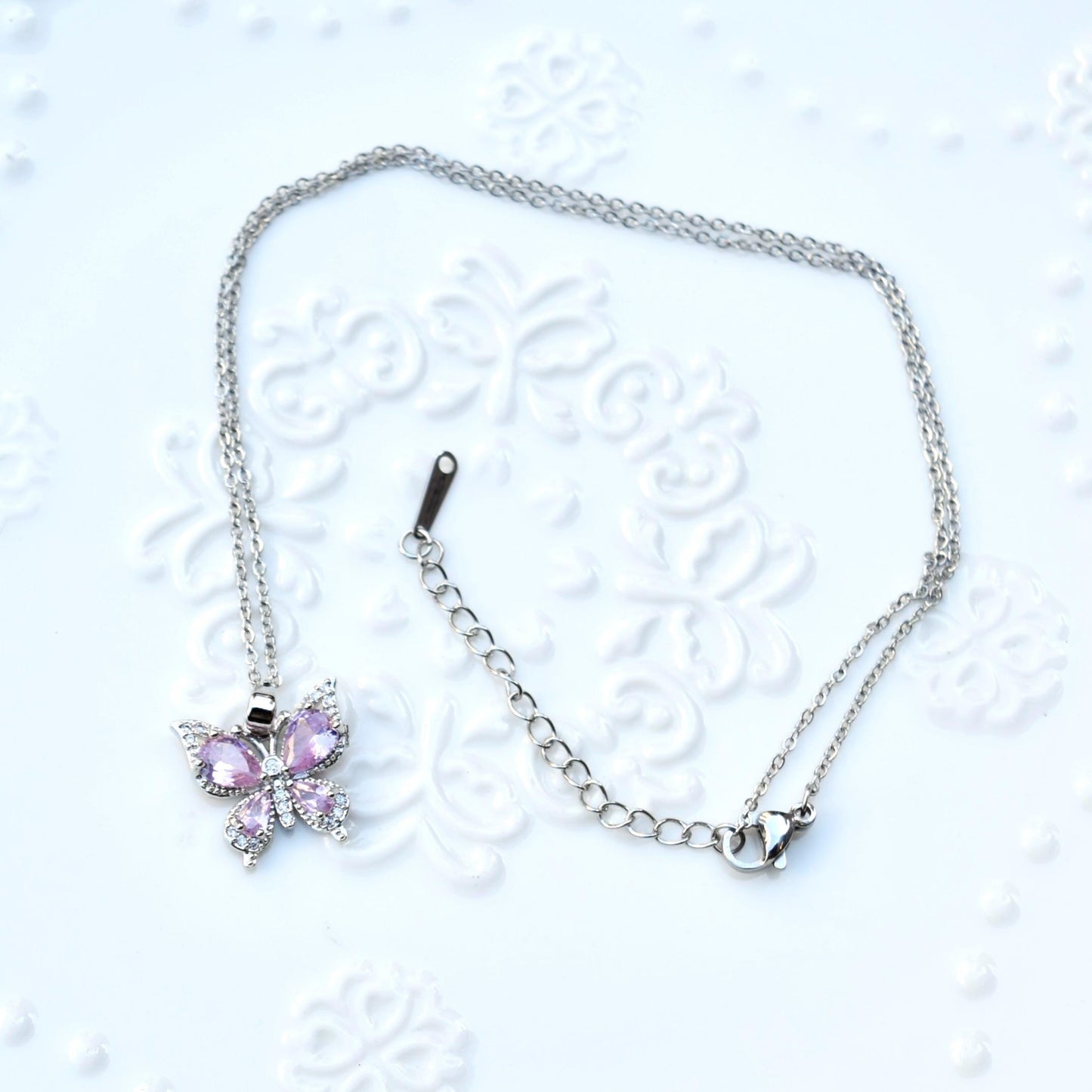 Colorful Crystal Butterfly Necklace - Stainless Steel Necklace