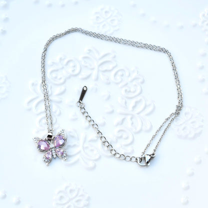 Colorful Crystal Butterfly Necklace - Stainless Steel Necklace