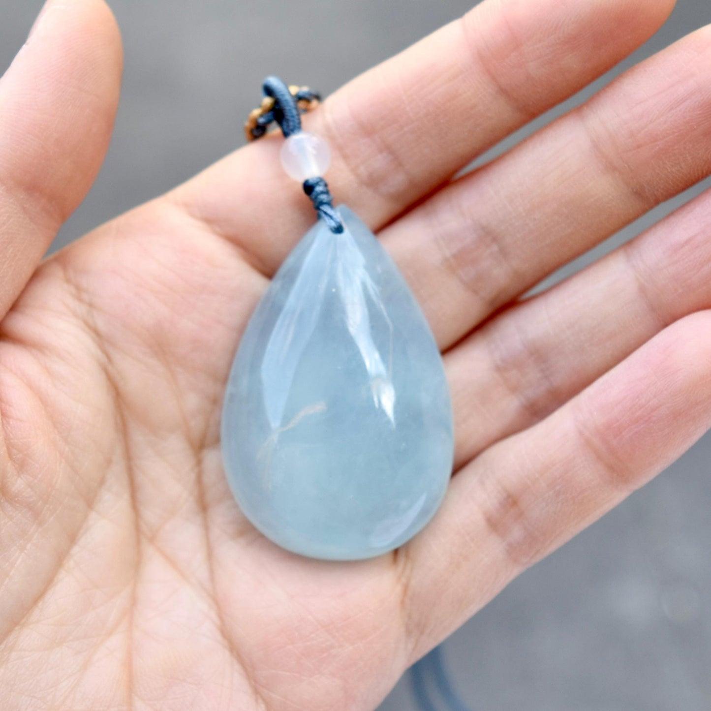 Aquamarine Teardrop Pendant Rope Necklace