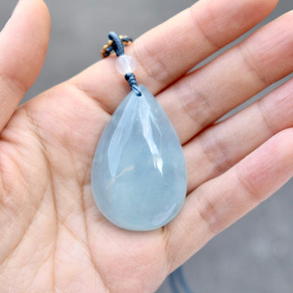 Aquamarine Teardrop Pendant Rope Necklace