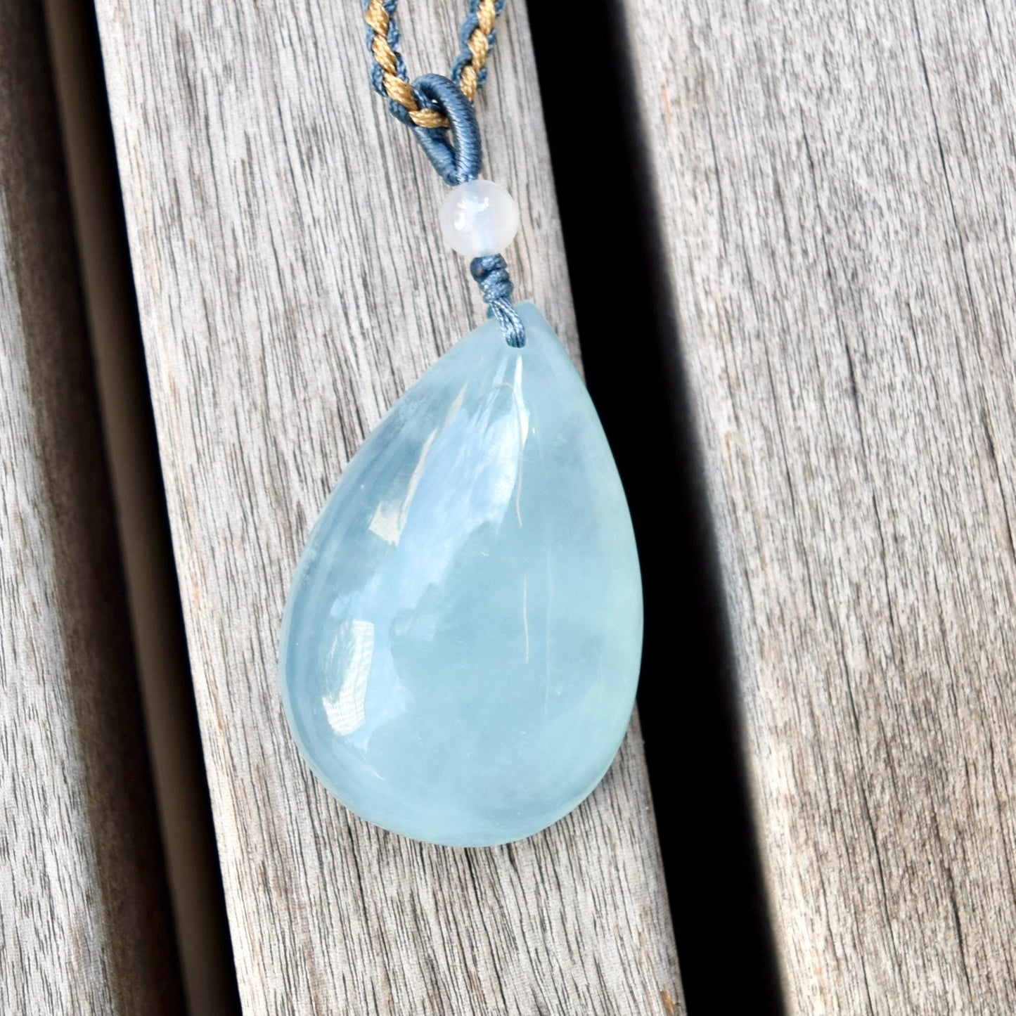 Aquamarine Teardrop Pendant Rope Necklace