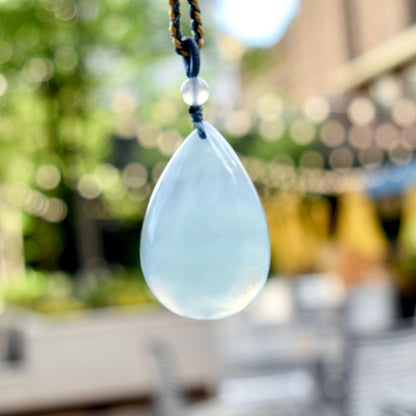 Aquamarine Teardrop Pendant Rope Necklace