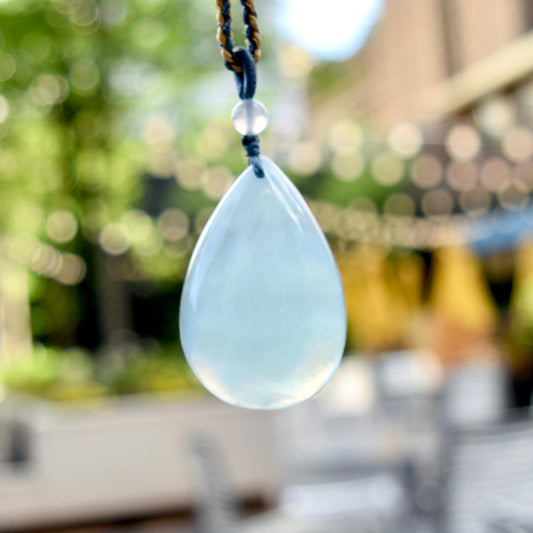 Aquamarine Teardrop Pendant Rope Necklace