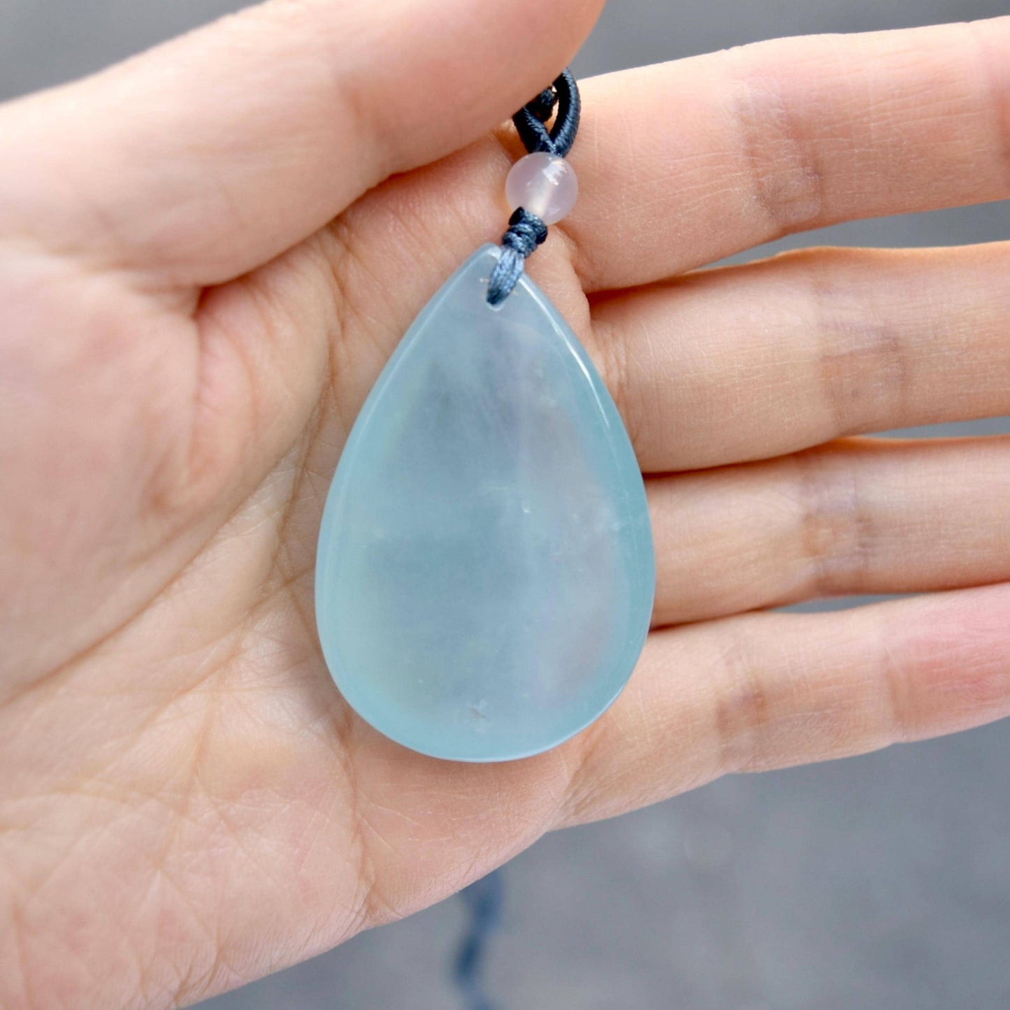 Aquamarine Teardrop Pendant Rope Necklace