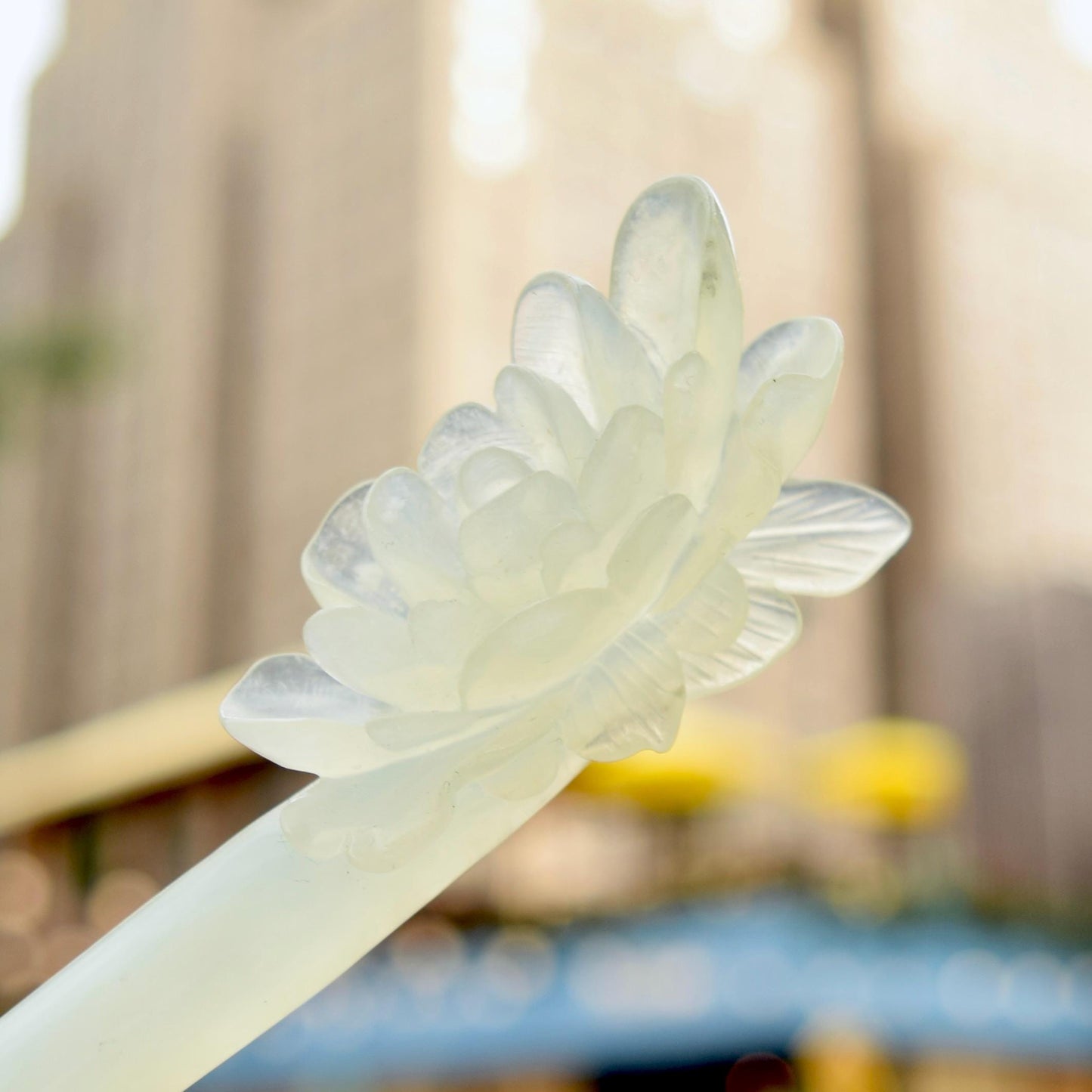 Green Icy Peony Carved Hairpin - Serpentine Jade Hair Stick