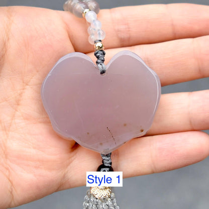 Gray Agate Flora Lock Pendant Beaded Necklace