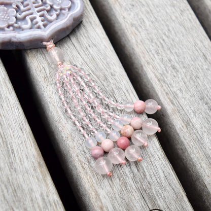 Purple Ocean Jasper Flora Lock Pendant - Rose Quartz Long Necklace