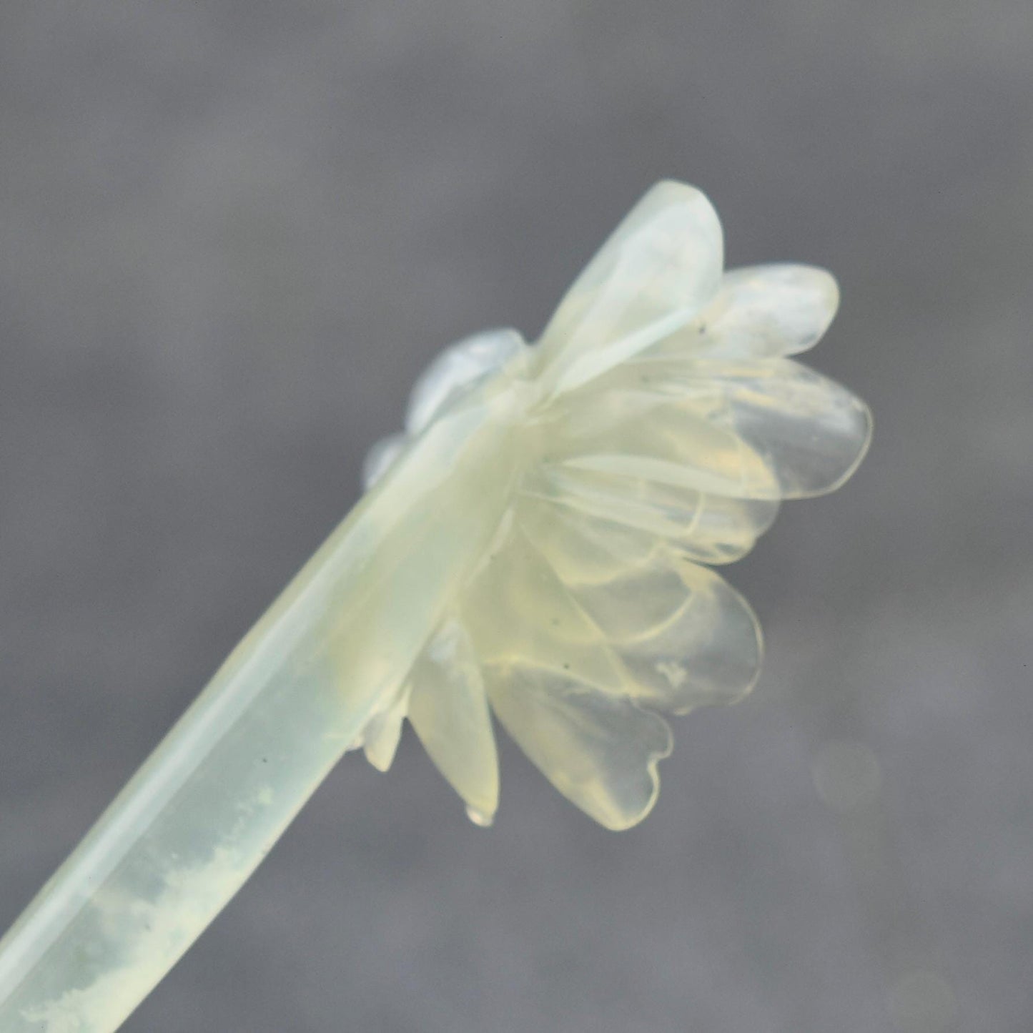 Green Icy Peony Carved Hairpin - Serpentine Jade Hair Stick
