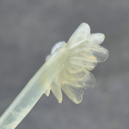 Green Icy Peony Carved Hairpin - Serpentine Jade Hair Stick