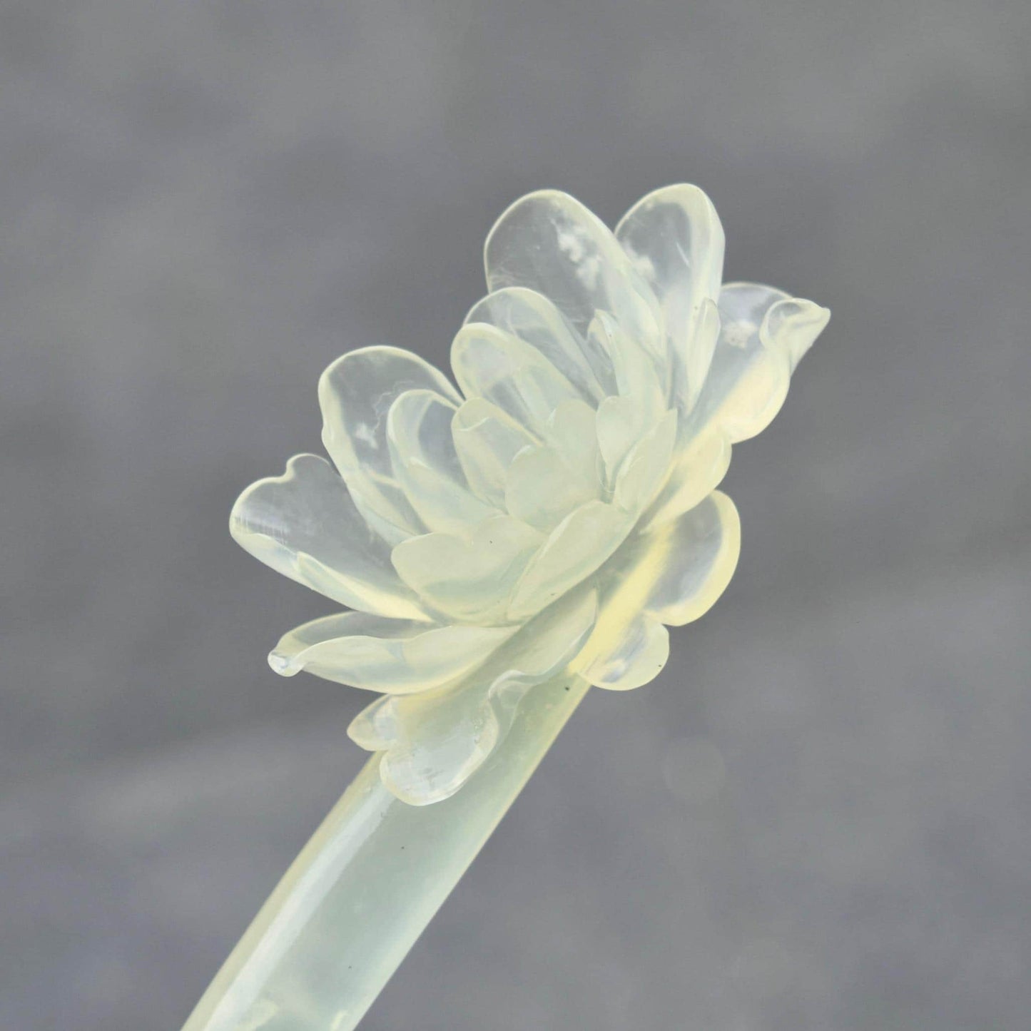 Green Icy Peony Carved Hairpin - Serpentine Jade Hair Stick