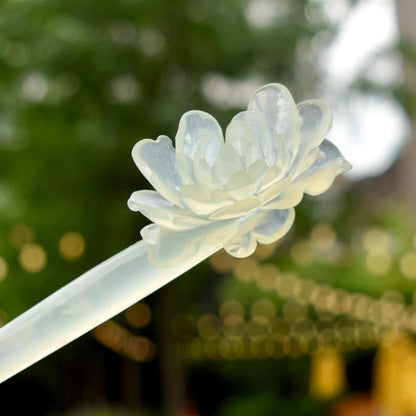 Green Icy Peony Carved Hairpin - Serpentine Jade Hair Stick