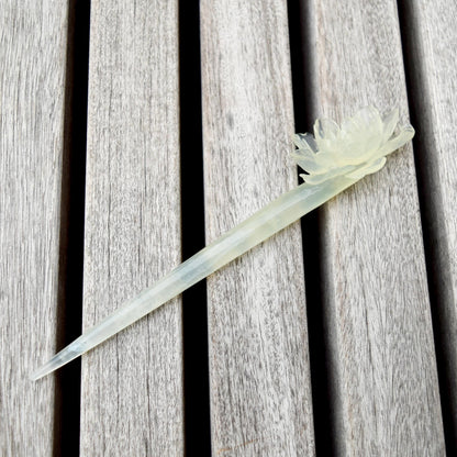 Green Icy Peony Carved Hairpin - Serpentine Jade Hair Stick