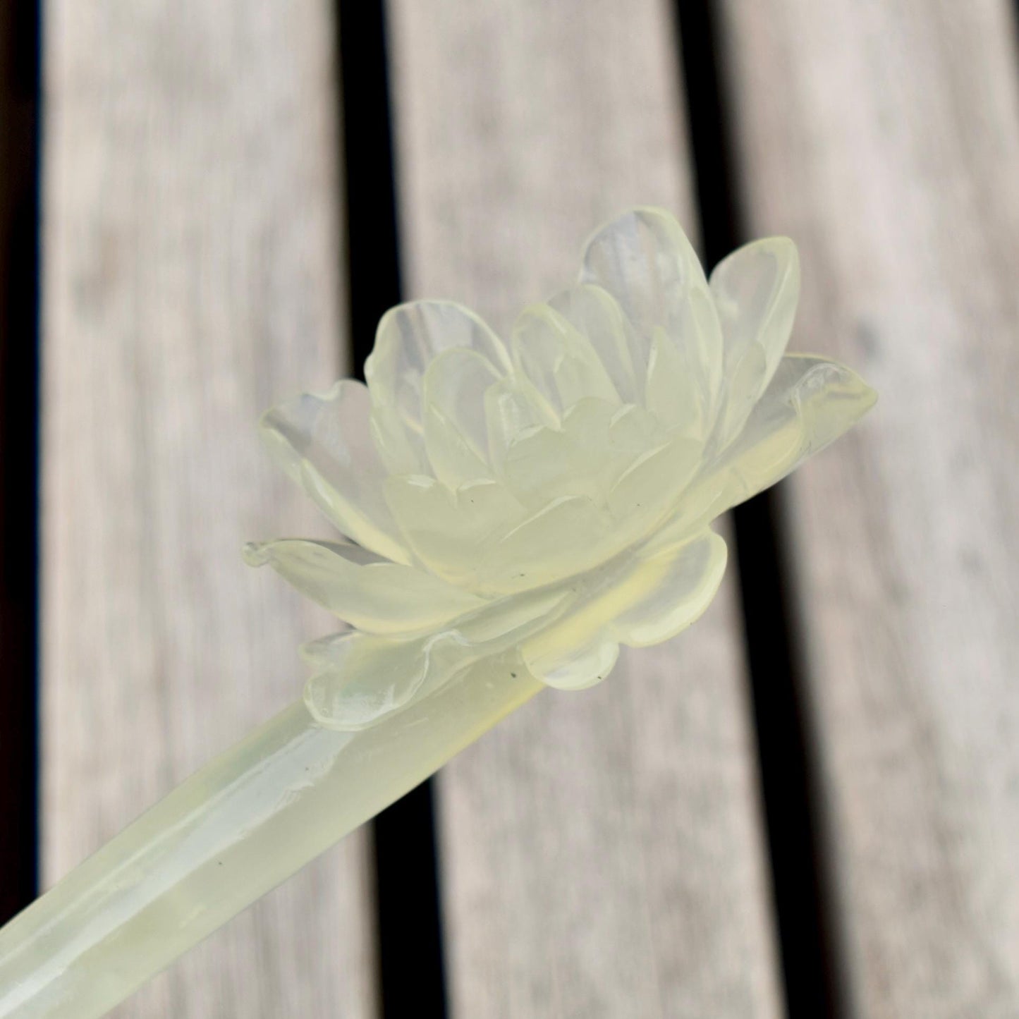 Green Icy Peony Carved Hairpin - Serpentine Jade Hair Stick