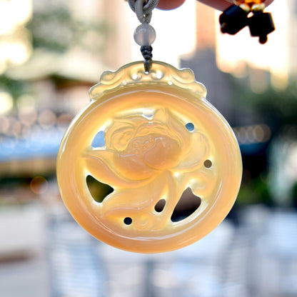 Brown Agate Lotus Necklace - Flower Pendant Braided Necklace