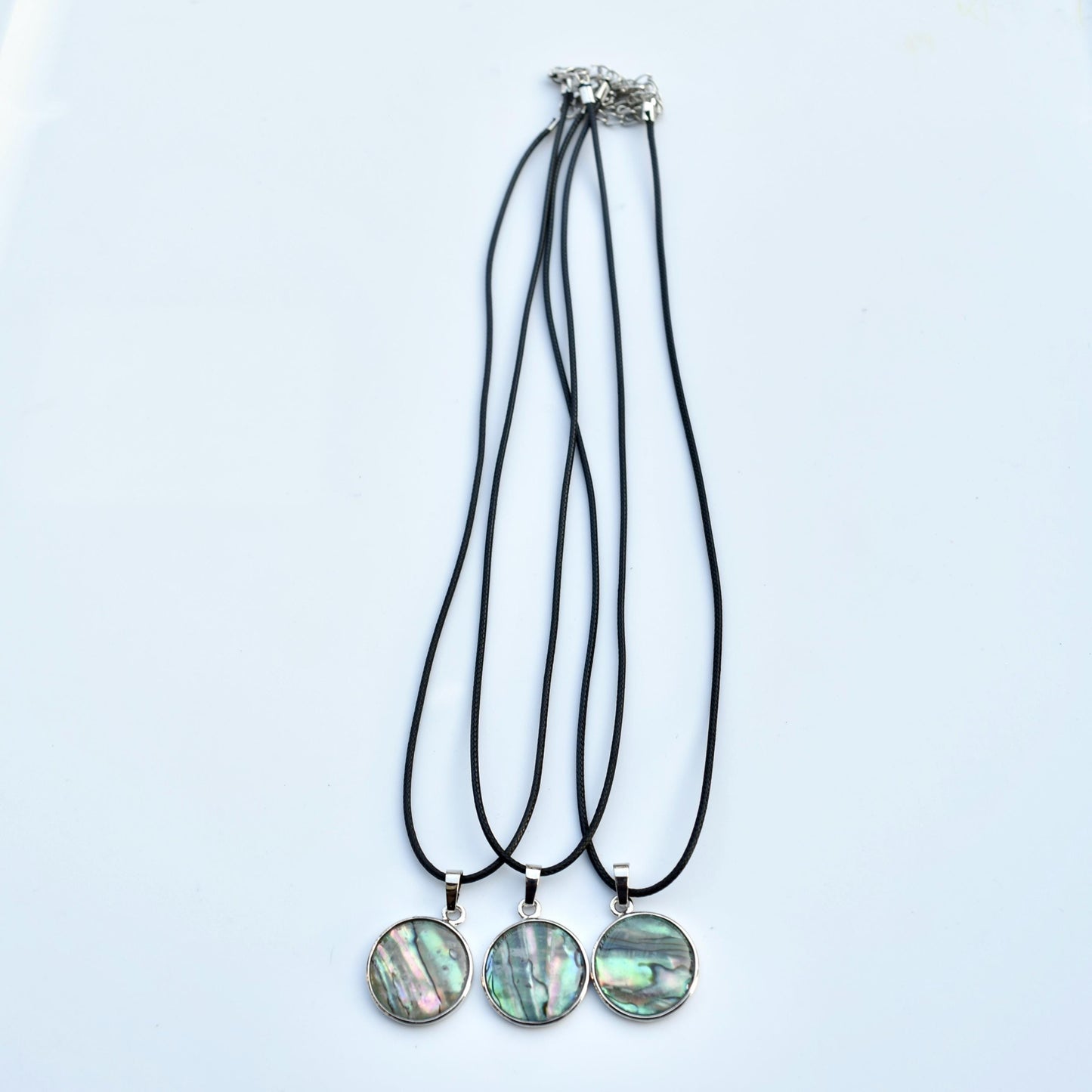 Abalone Shell Circle Charm Silver Necklace