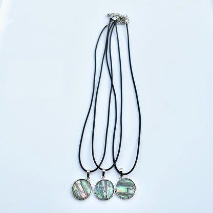 Abalone Shell Circle Charm Silver Necklace
