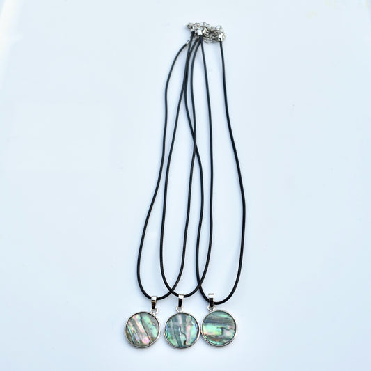 Abalone Shell Circle Charm Silver Necklace