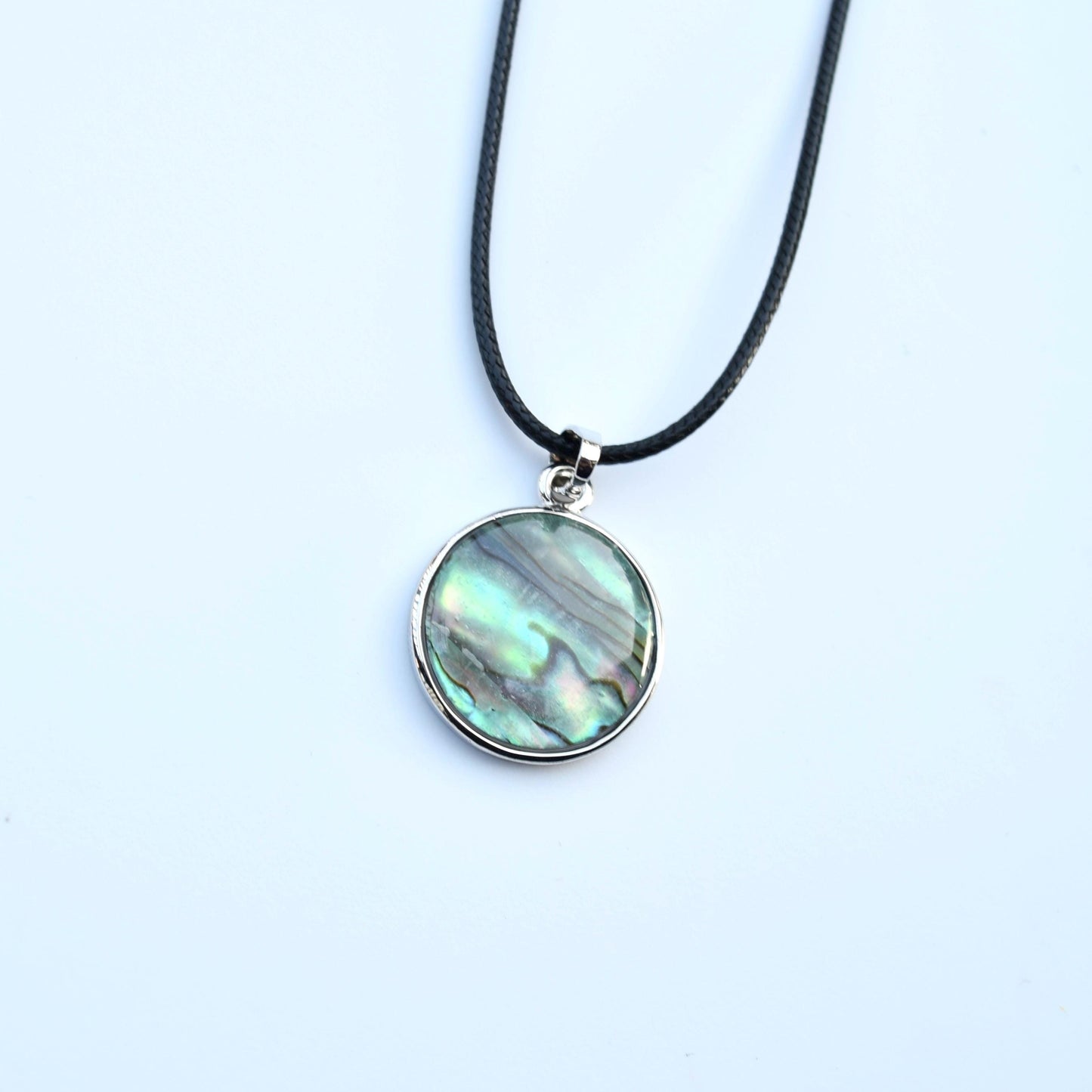Abalone Shell Circle Charm Silver Necklace