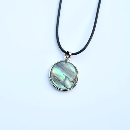 Abalone Shell Circle Charm Silver Necklace