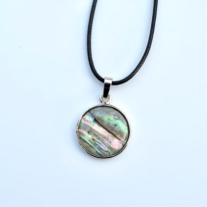 Abalone Shell Circle Charm Silver Necklace