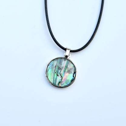 Abalone Shell Circle Charm Silver Necklace