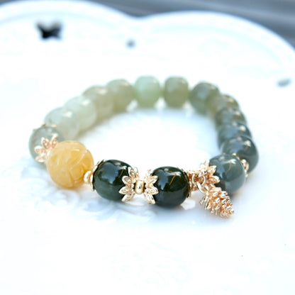 Green Yellow Lotus Jade Beaded Bracelet