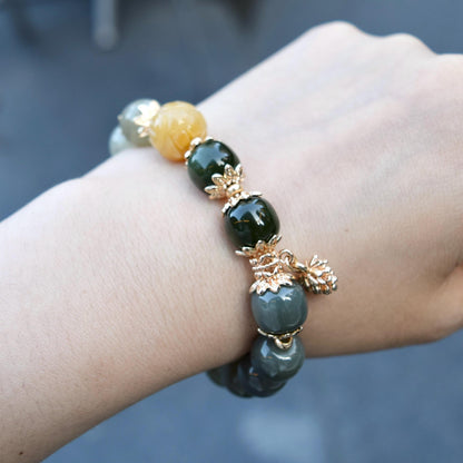 Green Yellow Lotus Jade Beaded Bracelet