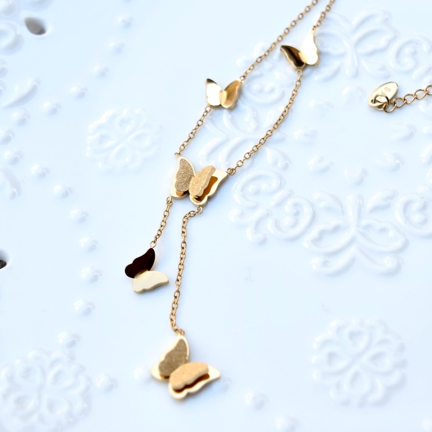 Purple Enamel Butterfly Sakura Charms Necklace - Vintage Style